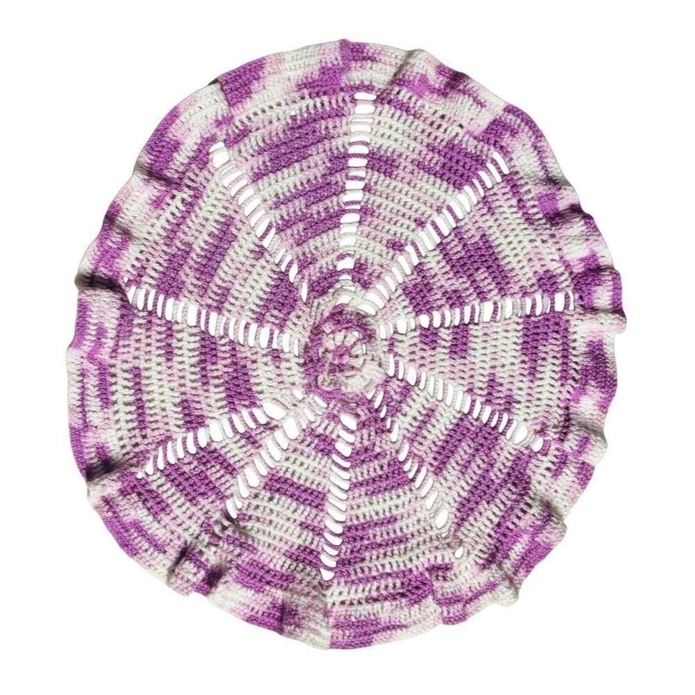 Handmade Crocheted‎ Doily Purple and White 13-14 Wide Spring Summer Fun
